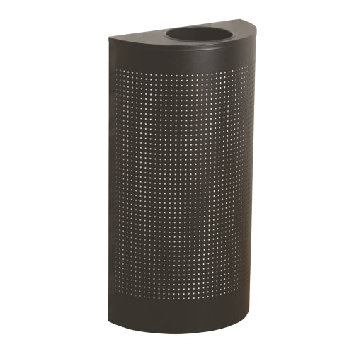 Rubbermaid 12 Gallon Half Round Waste Receptacle, Open Top, Perforated, Textured Black